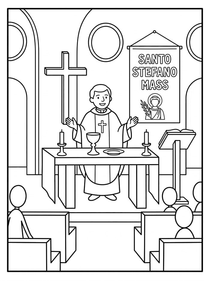 Sacerdote che celebra Santo Stefano da colorare