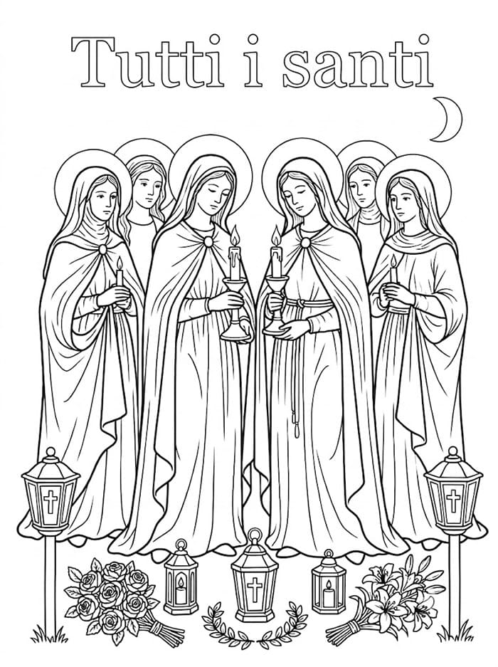 Santi e candele per Tutti i santi da colorare