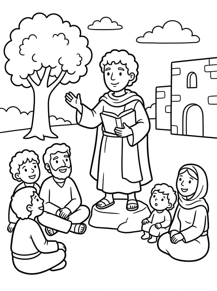 Santo Stefano che predica da colorare