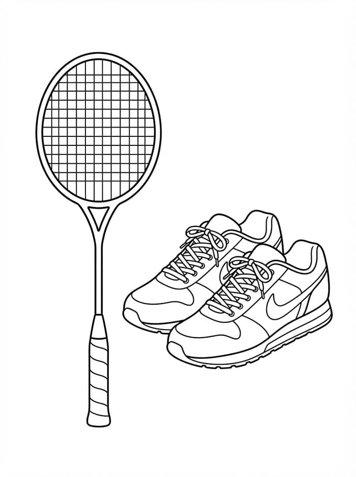 Scarpe e racchetta da badminton da colorare
