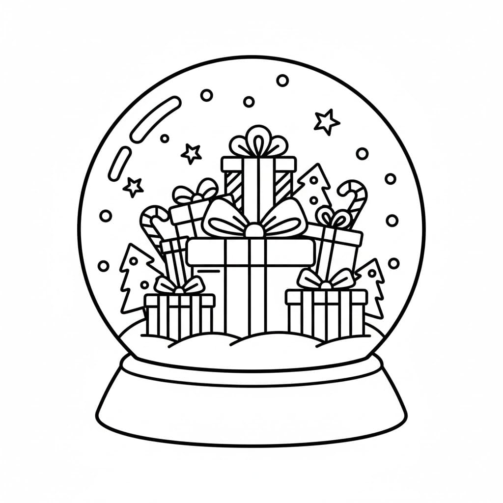 Scatola regalo con globo di neve da colorare