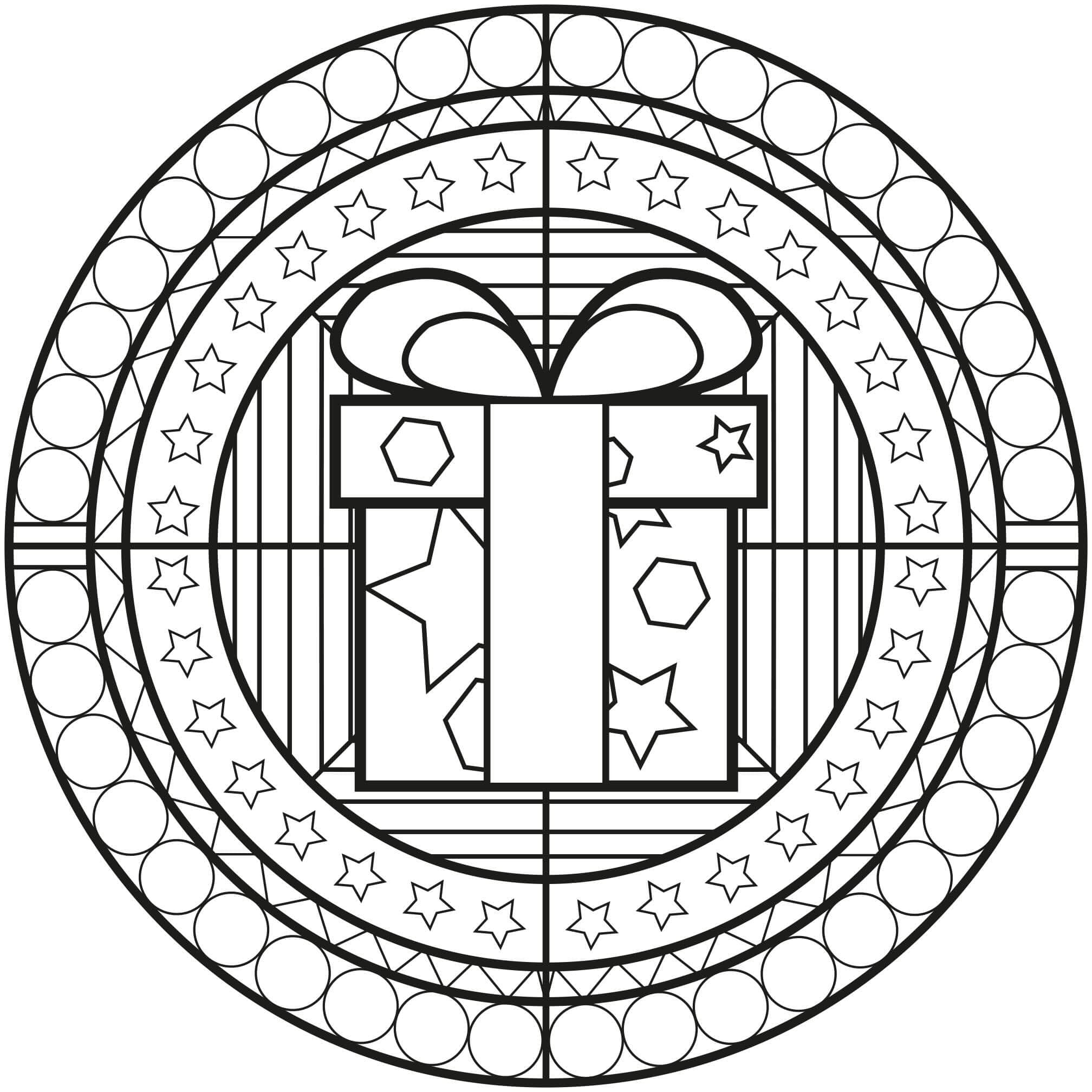 Scatola regalo con mandala di Natale da colorare