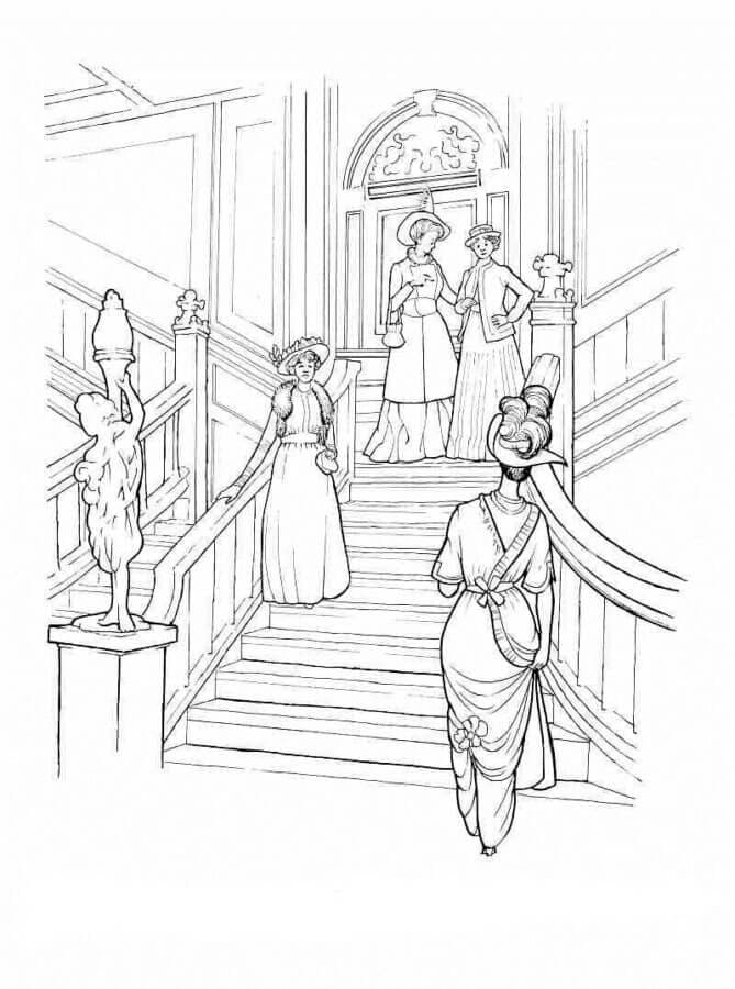 Scende nella sala del Titanic da colorare