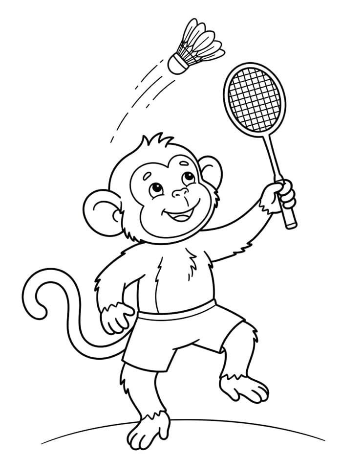 Scimmia che gioca a badminton da colorare