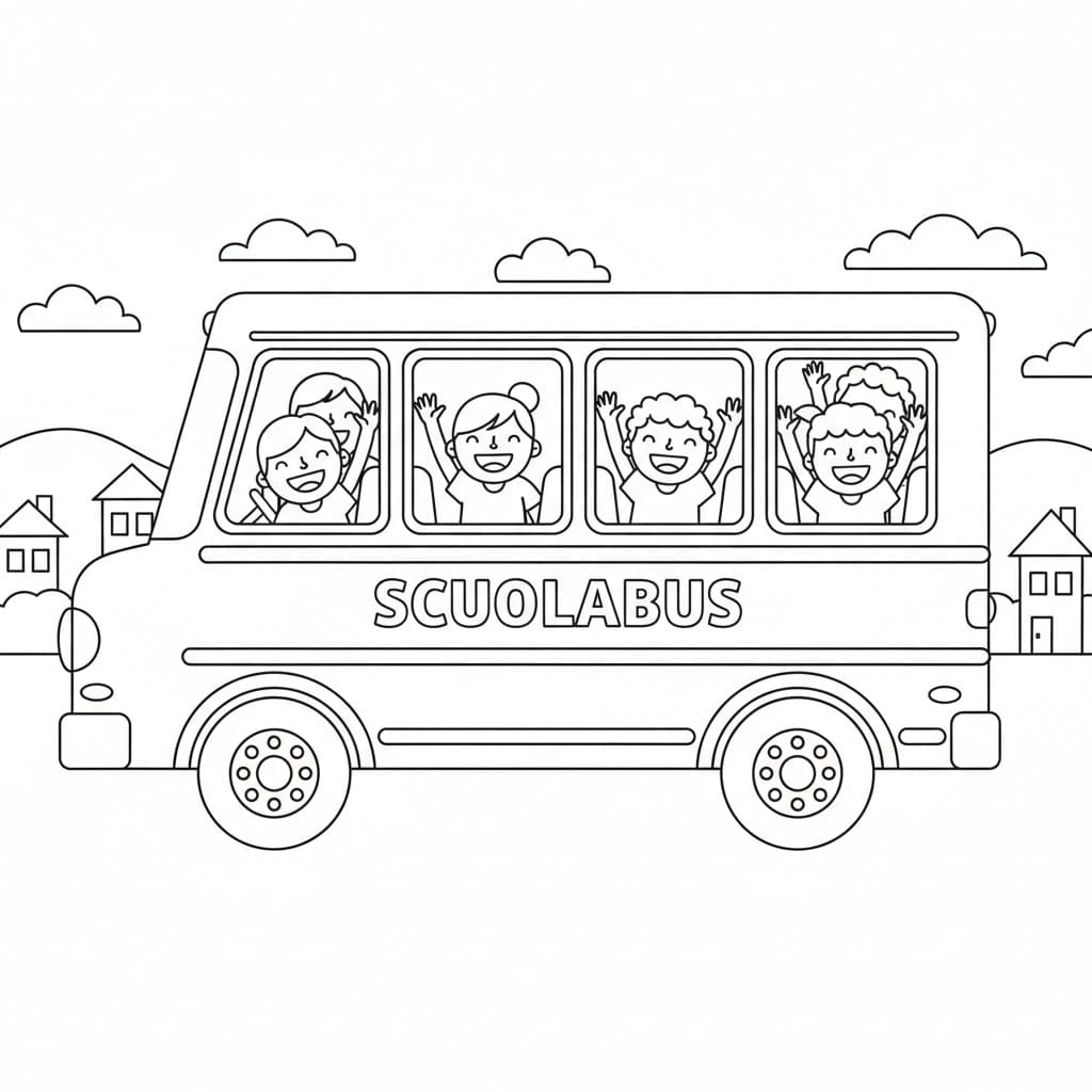 Scuolabus con finestrini da colorare