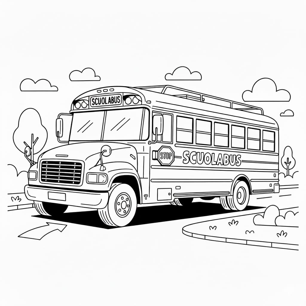 Scuolabus gira a sinistra da colorare