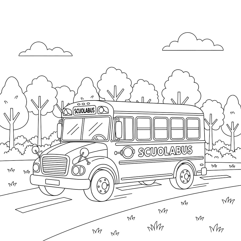 Scuolabus in campagna da colorare