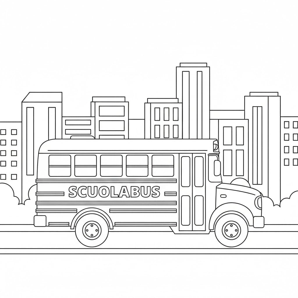Scuolabus in città da colorare