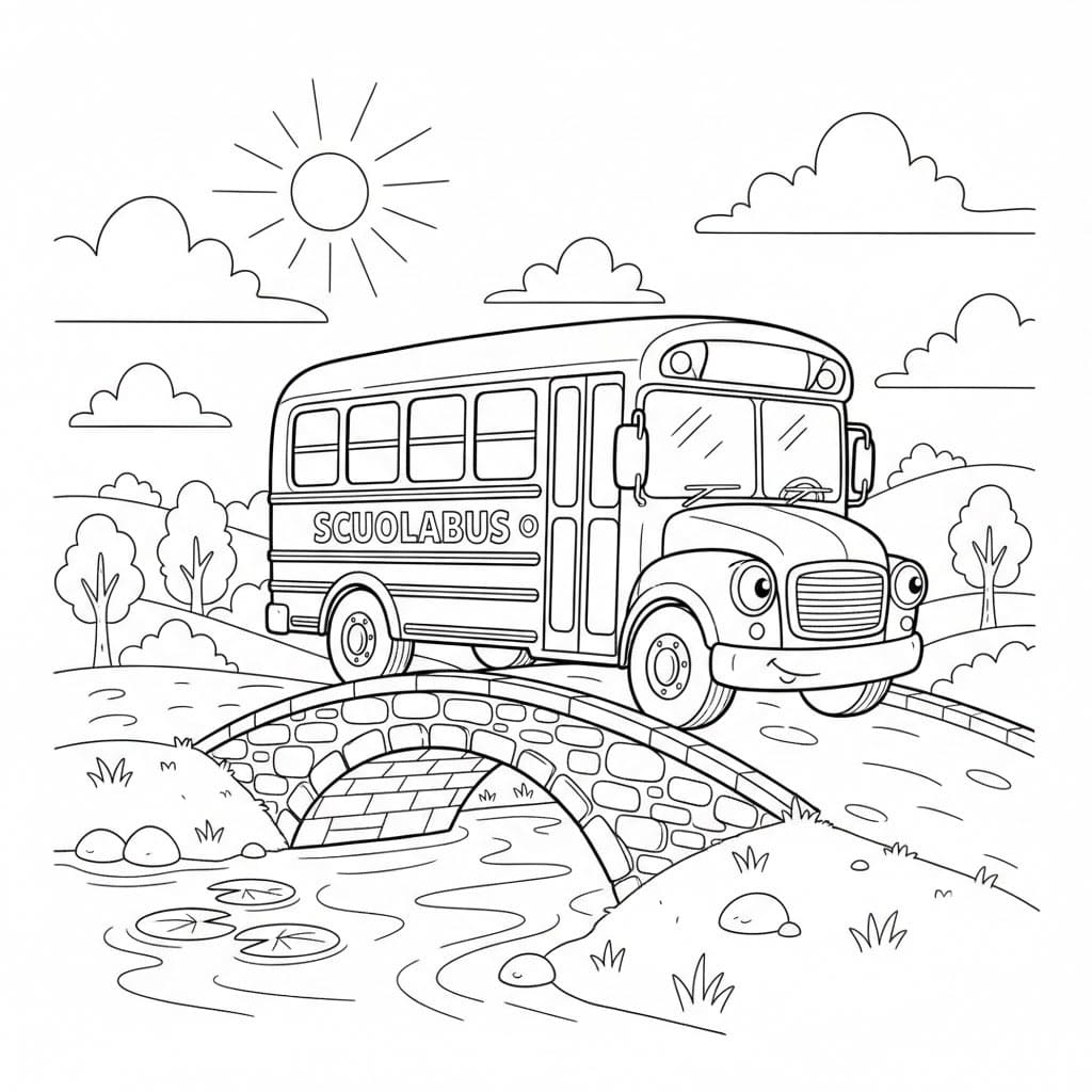 Scuolabus sul ponte da colorare
