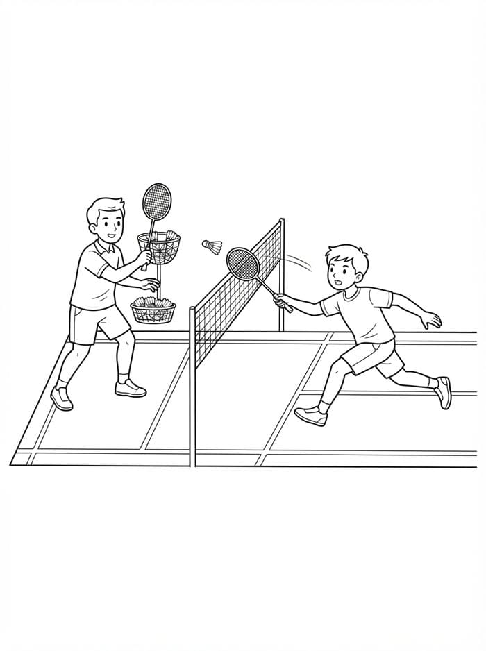Sessione di allenamento di badminton da colorare