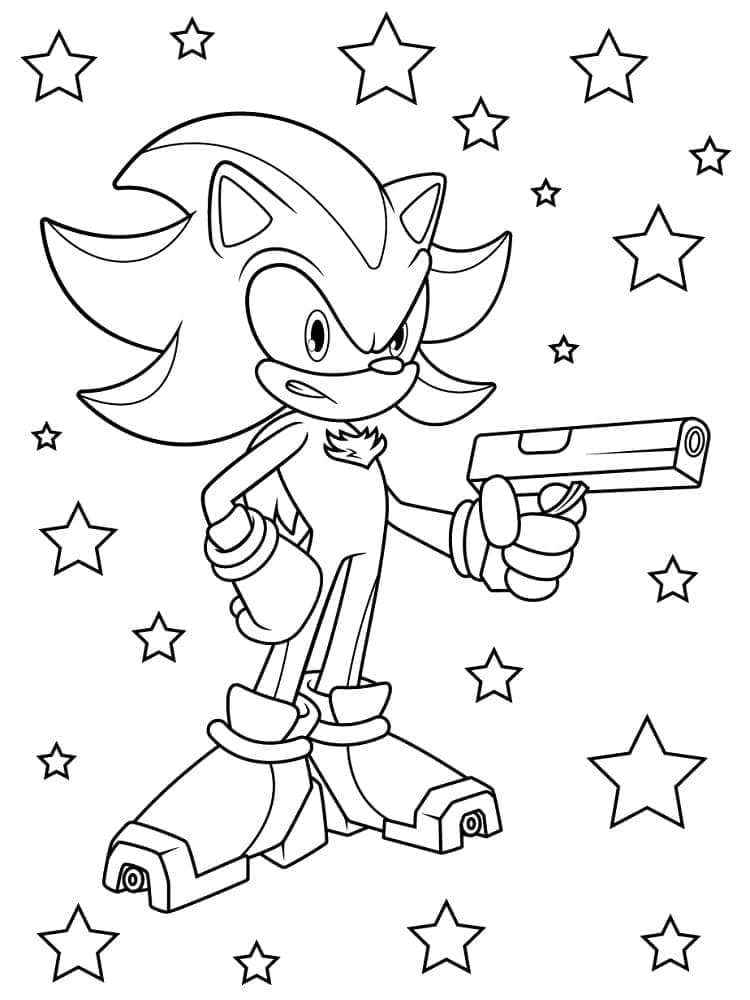 Shadow Sonic con la pistola in mano da colorare
