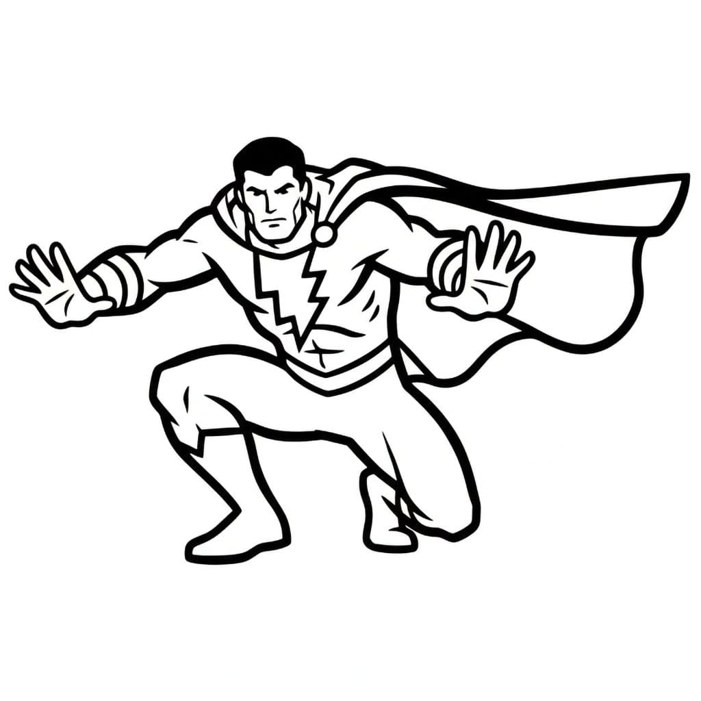 Shazam accovacciato da colorare