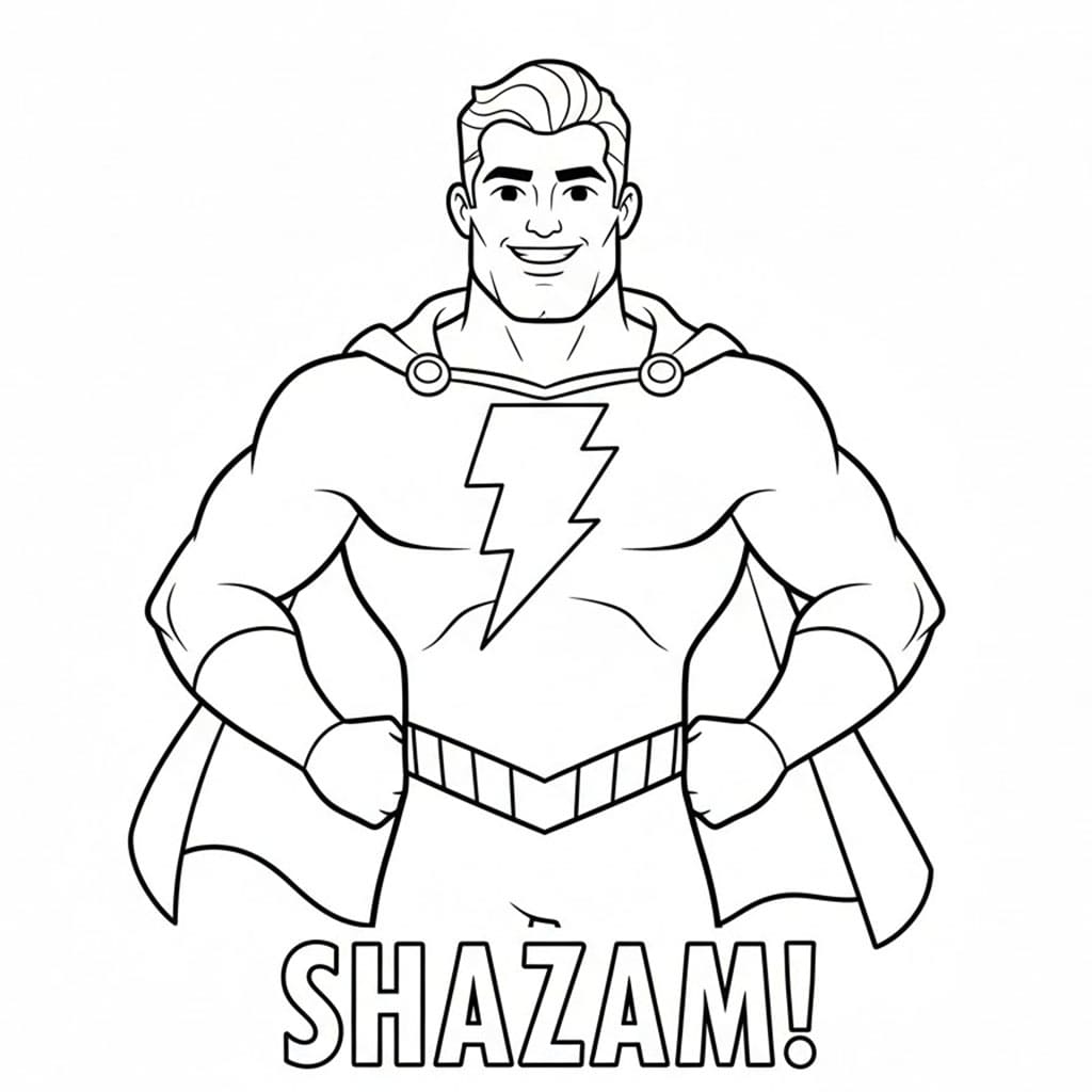 Shazam in posa da eroe da colorare