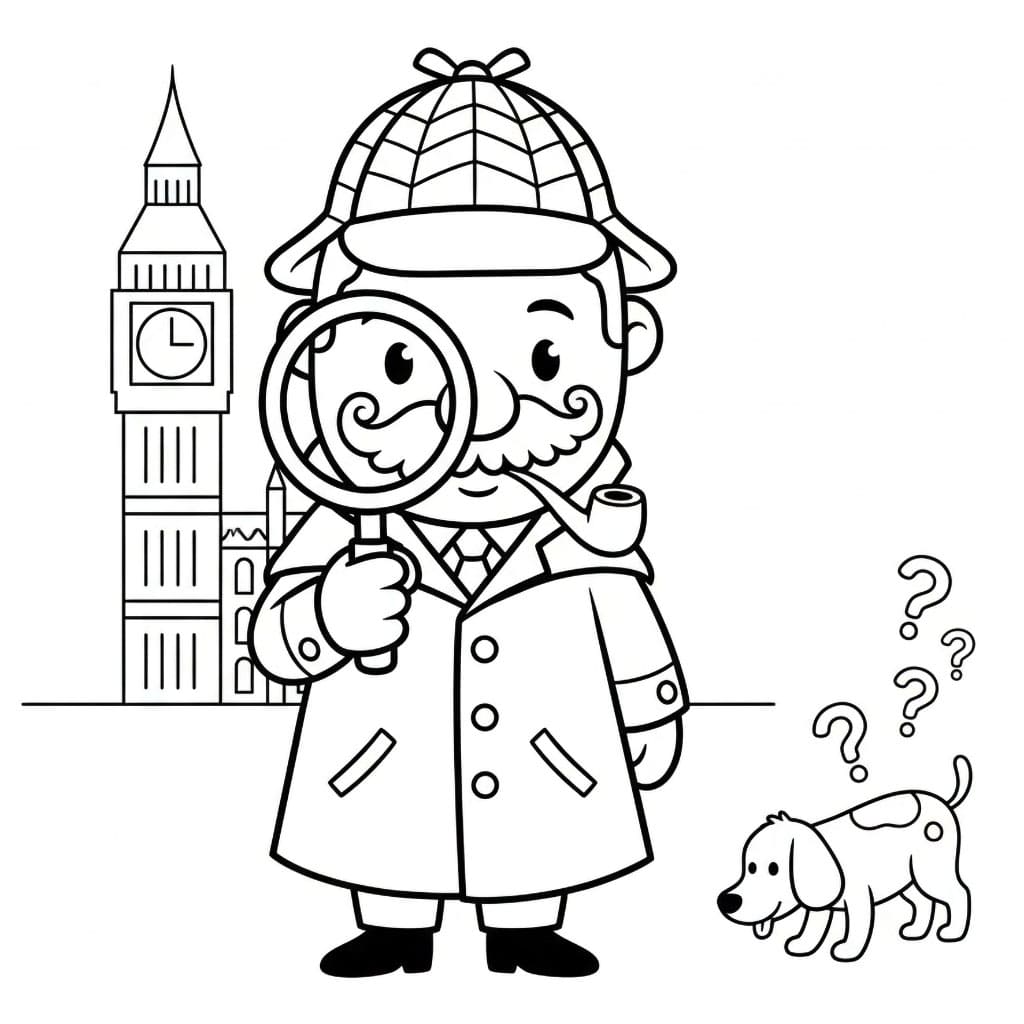 Sherlock Holmes osserva da vicino da colorare