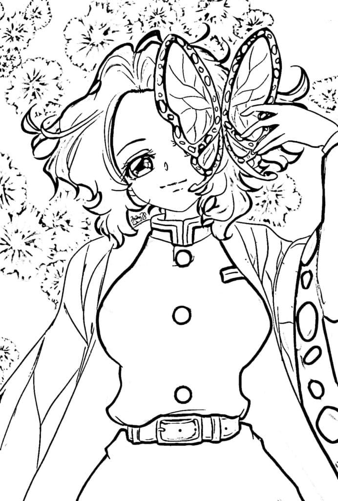 Shinobu Kochou e Farfalla da colorare