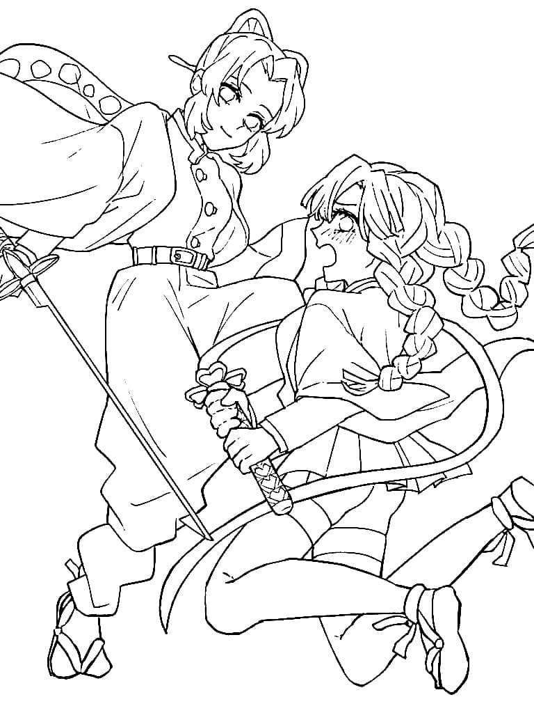 Shinobu Kochou e Mitsuri Kanroji da colorare