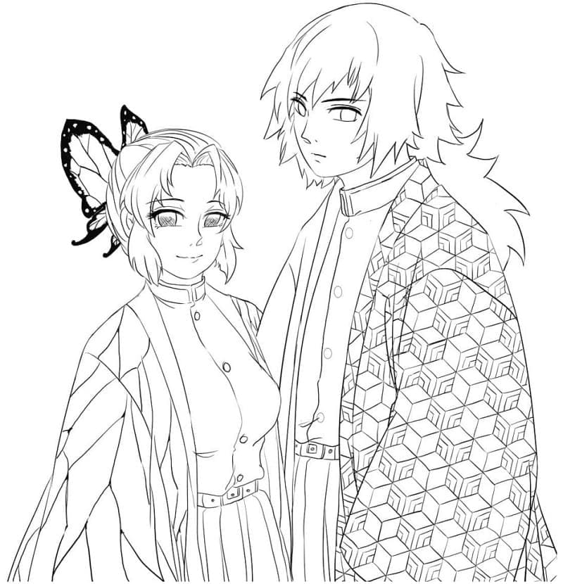 Shinobu e Tomioka Cacciatore di Demoni da colorare