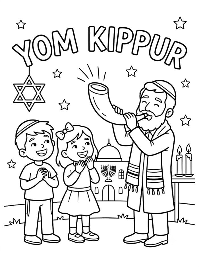 Shofar in ascolto per Yom Kippur da colorare