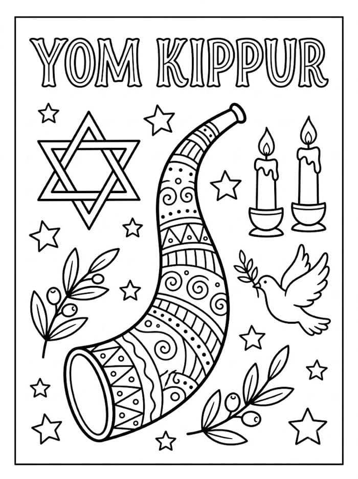 Shofar per Yom Kippur da colorare
