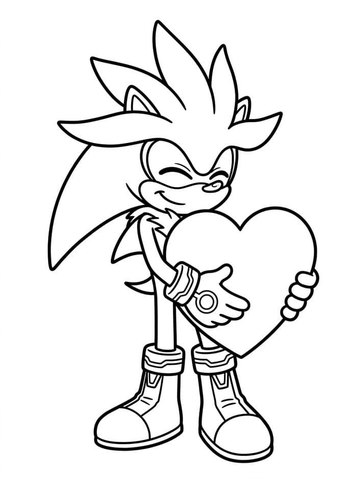 Silver the Hedgehog che abbraccia un cuore da colorare