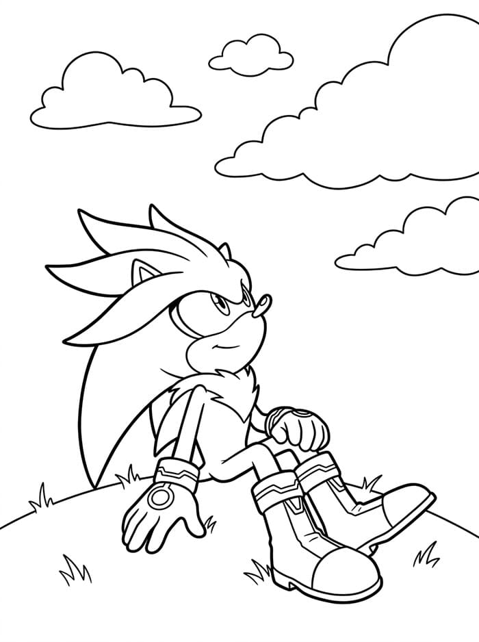 Silver the Hedgehog che guarda le nuvole da colorare