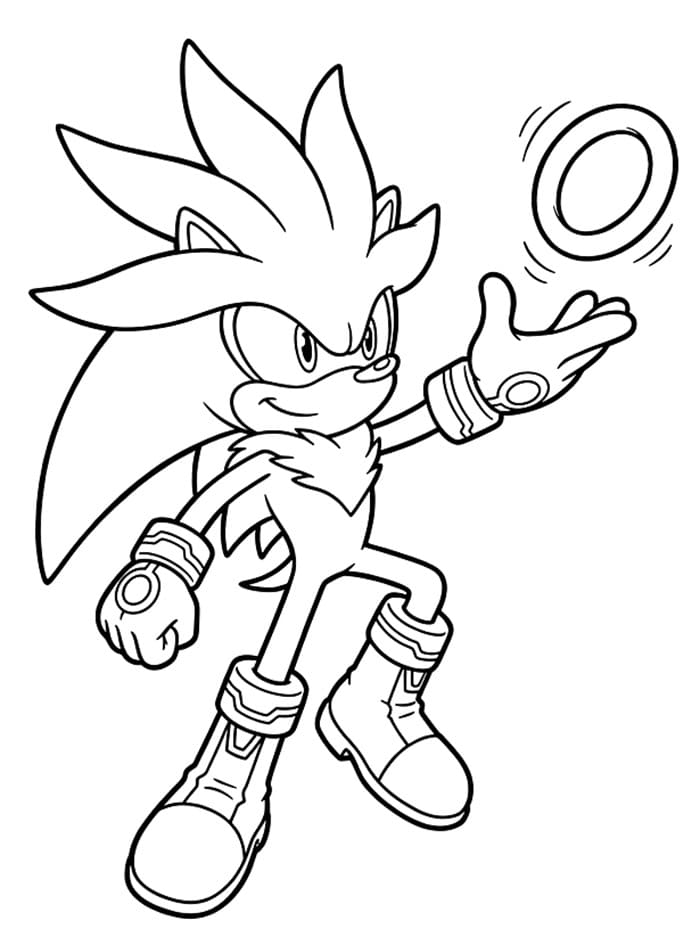 Silver the Hedgehog che lancia un Anello d'Oro da colorare