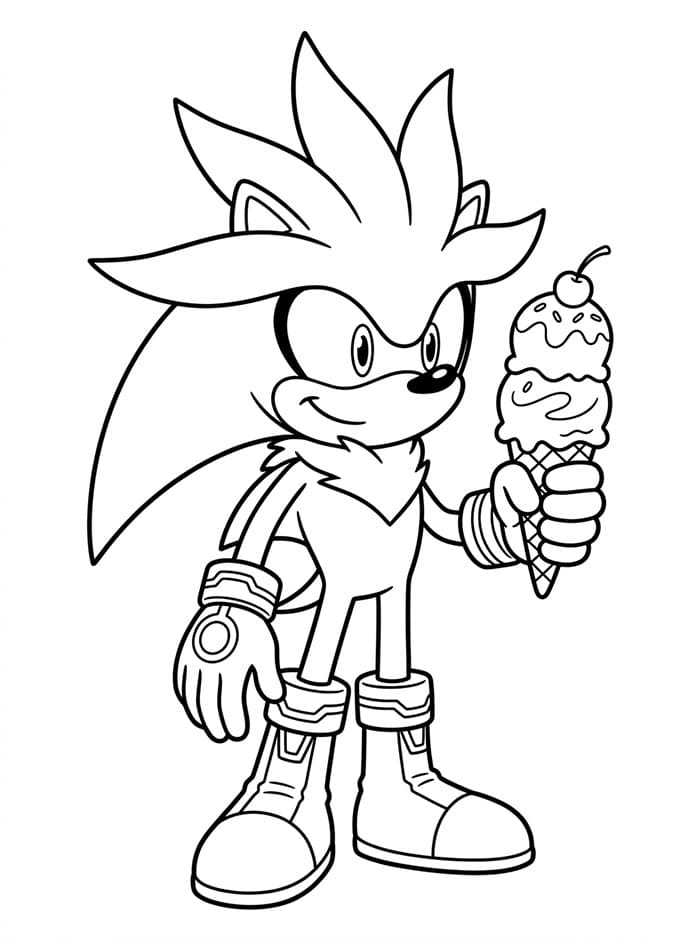 Silver the Hedgehog che mangia un gelato da colorare