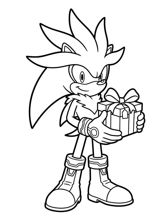 Silver the Hedgehog che tiene un regalo da colorare