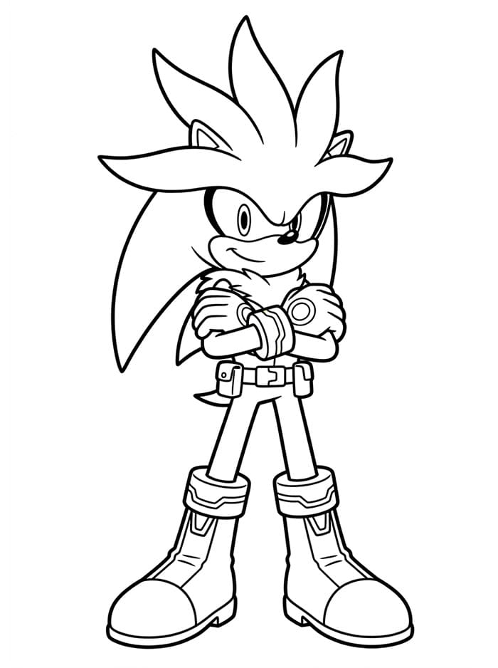 Silver the Hedgehog con le braccia incrociate da colorare