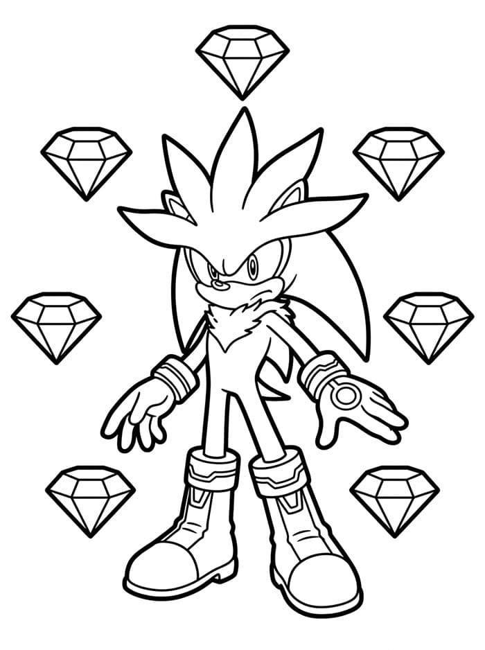 Silver the Hedgehog e gli Smeraldi del Caos da colorare