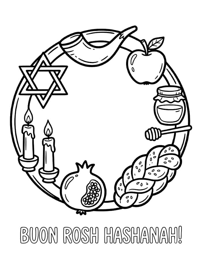 Simboli della festività di Rosh Hashanah da colorare