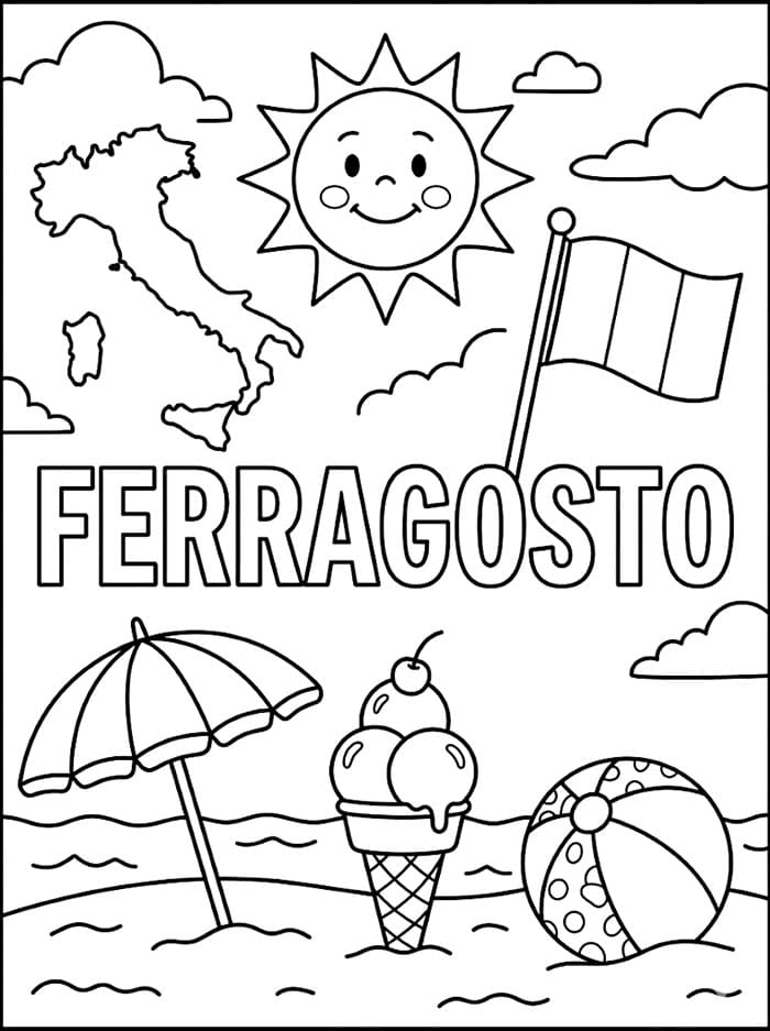 Simboli di Ferragosto da colorare