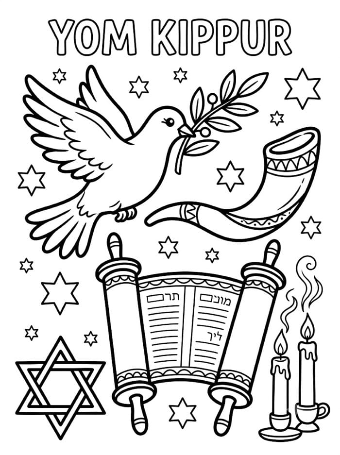 Simboli di pace per Yom Kippur da colorare