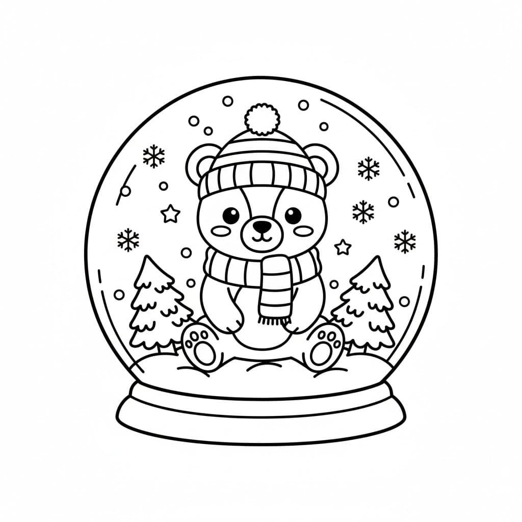 Simpatico globo di neve a forma di orso da colorare