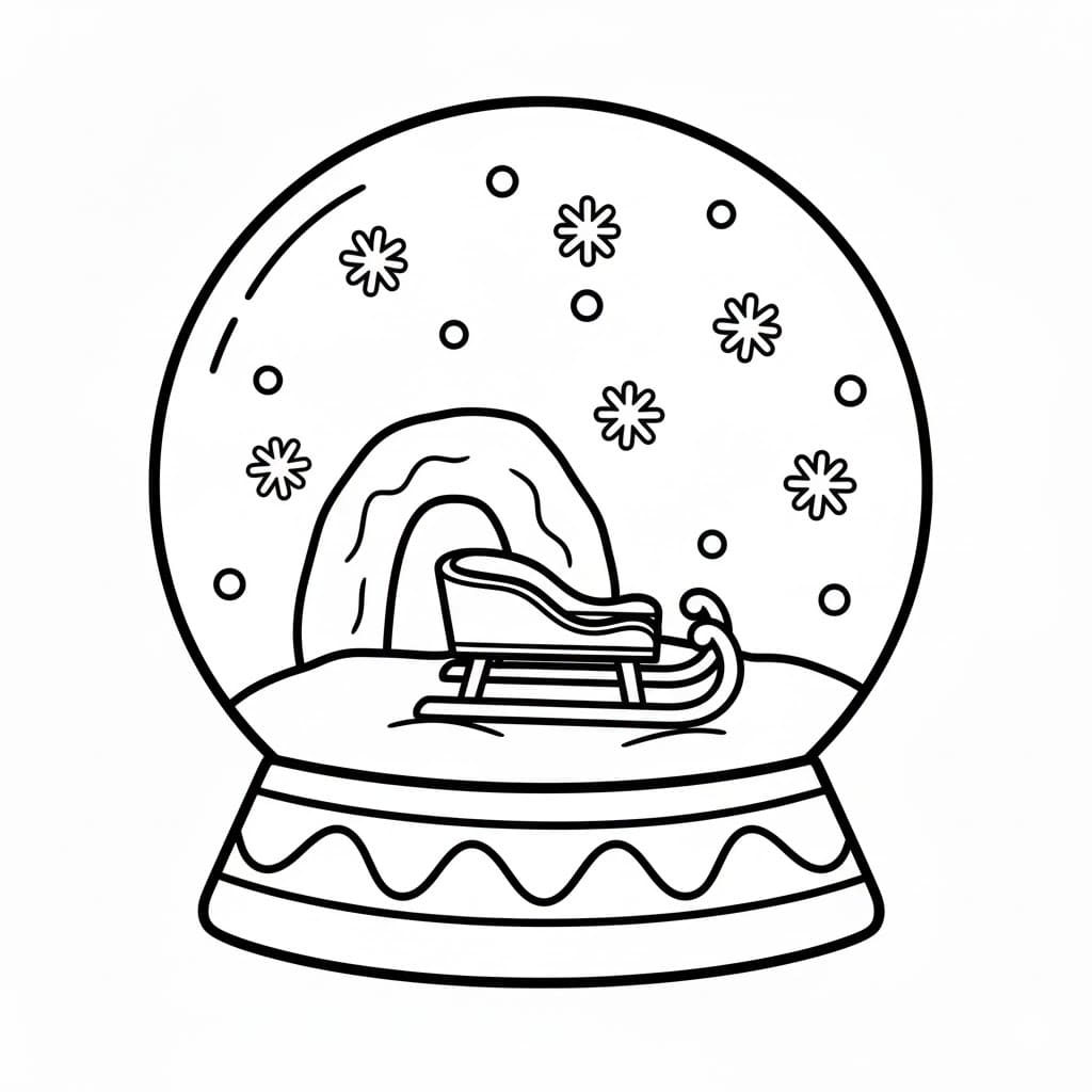 Slitta con globo di neve da colorare