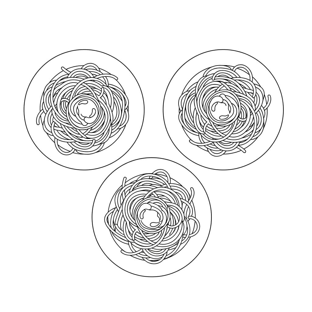 Spaghetti a tre piatti da colorare