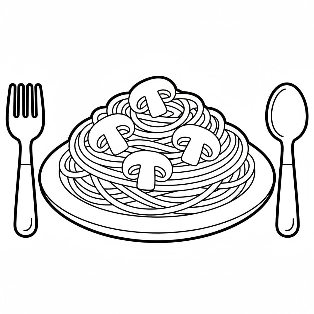 Spaghetti ai funghi da colorare