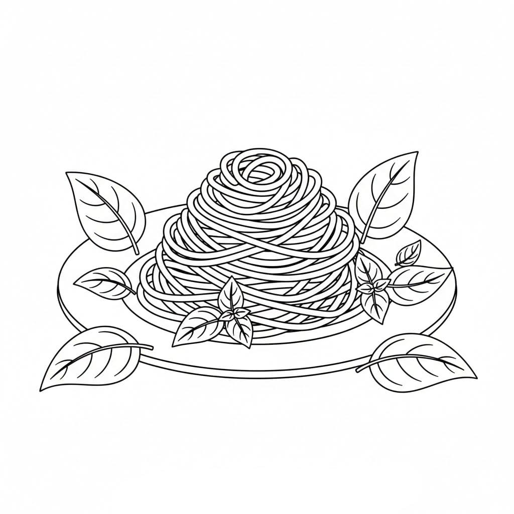 Spaghetti al basilico da colorare
