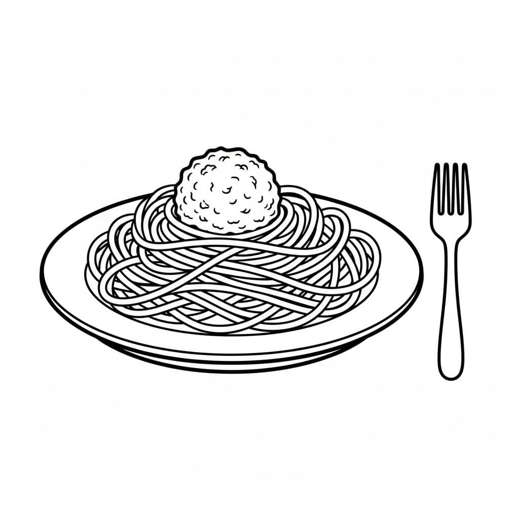 Spaghetti con polpette grandi da colorare