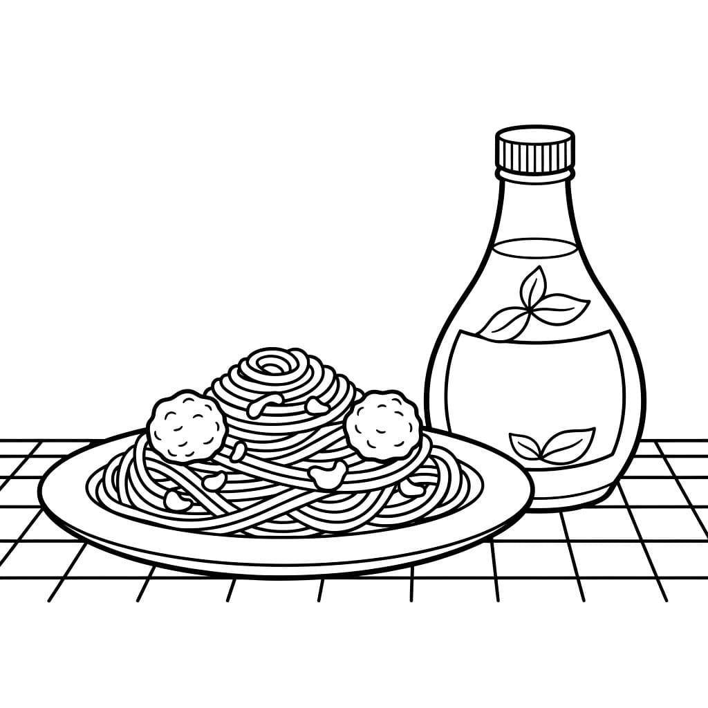 Spaghetti e bottiglia di salsa da colorare