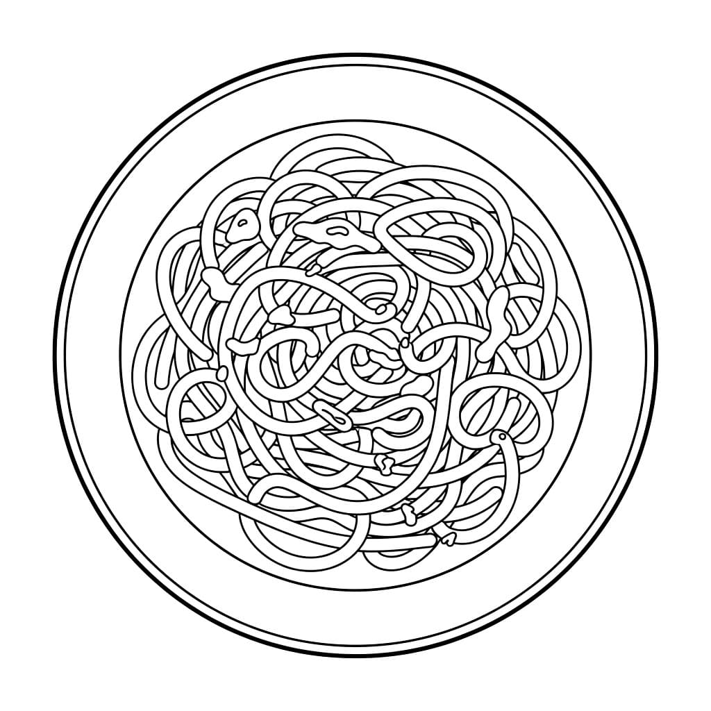 Spaghetti nel piatto da colorare