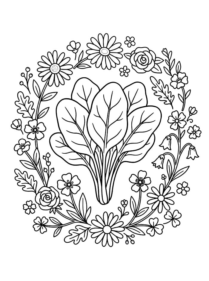 Spinaci circondati da fiori da colorare