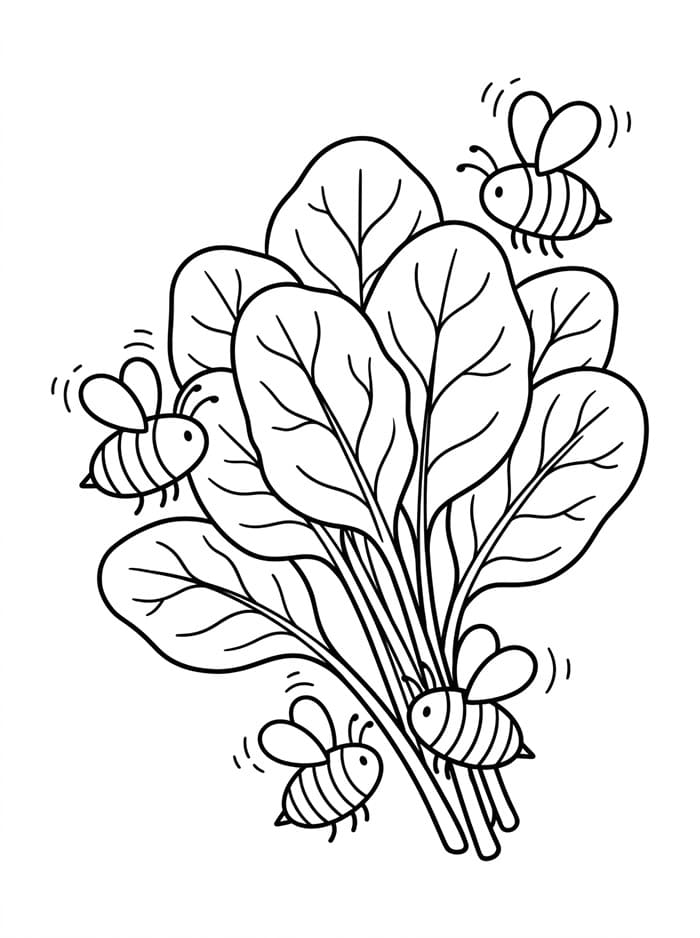 Spinaci con api ronzanti da colorare