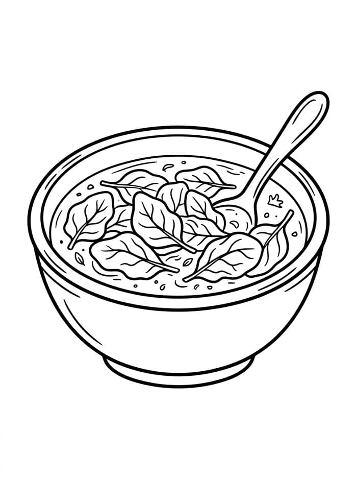 Spinaci in una ciotola da zuppa da colorare