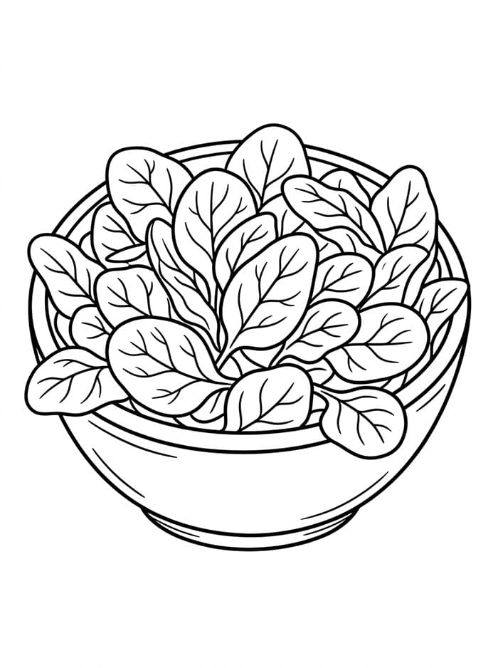 Spinaci in un'insalatiera da colorare