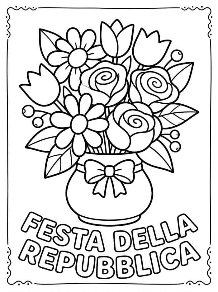 Stampa bouquet di fiori Festa della Repubblica da colorare
