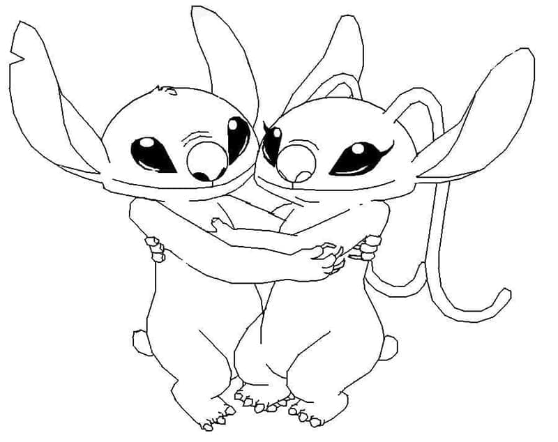 Stampa gratuita di Stitch e Angel da colorare