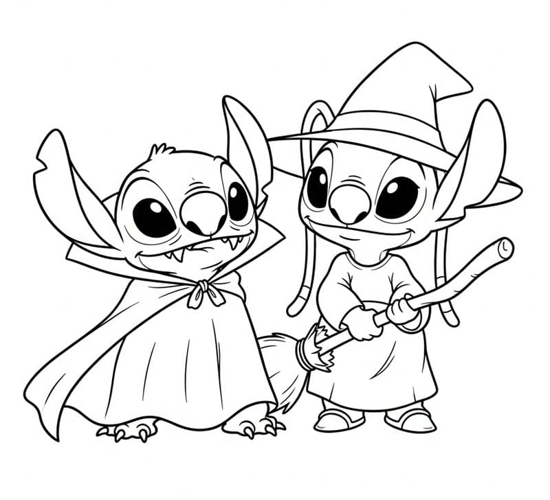 Stitch e Angel Costume di Halloween da colorare