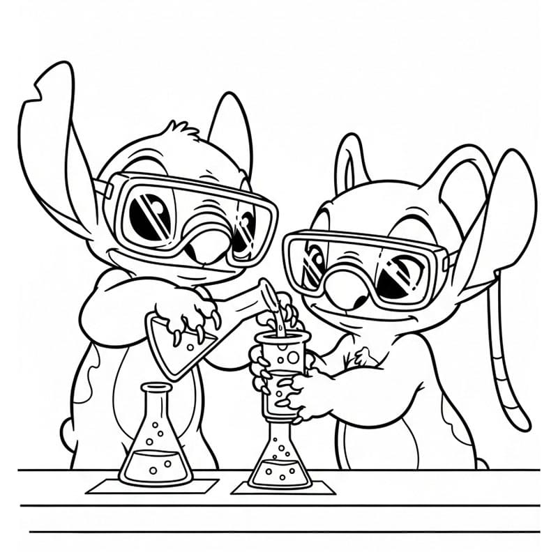 Stitch e Angel Esperimento Scientifico da colorare