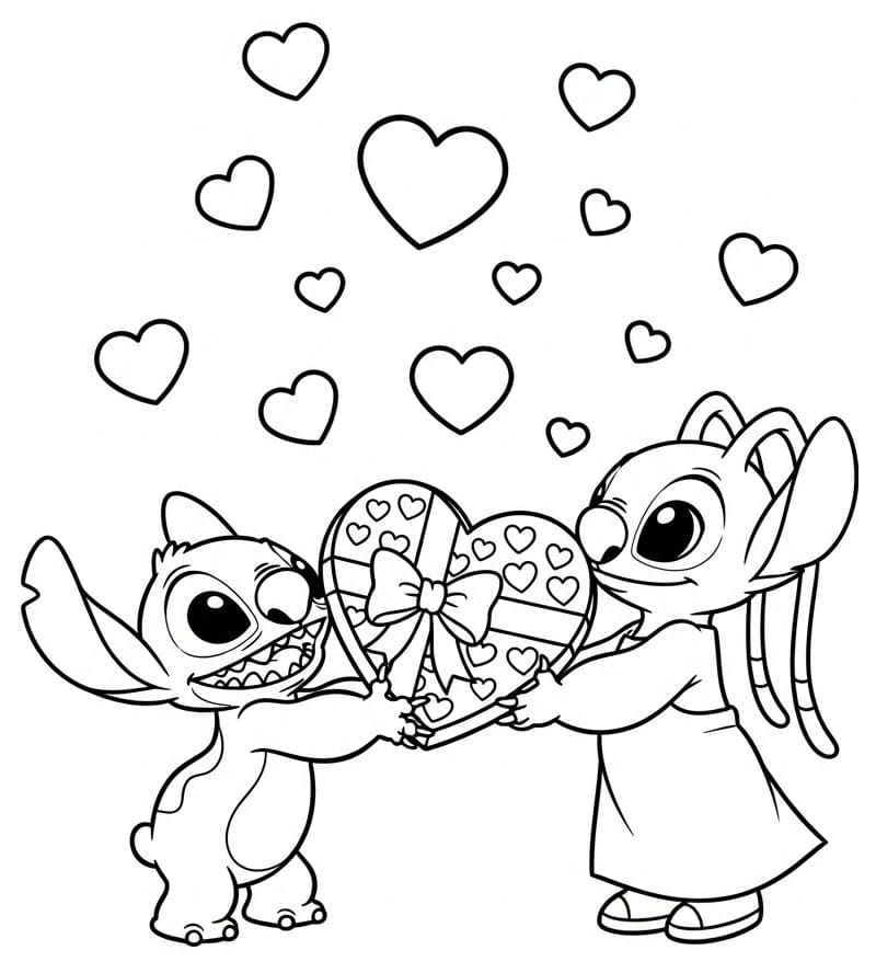 Stitch e Angel Regalo d'Amore da colorare